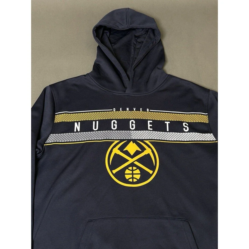 Denver Nuggets Hoodie Mens Medium Black  Pullover Long Sleeve Basketball Logo
